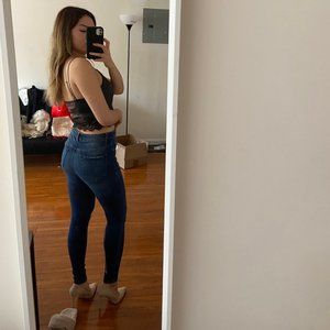 Asos High Waisted Ridley Ripped Dark Blue Jeans